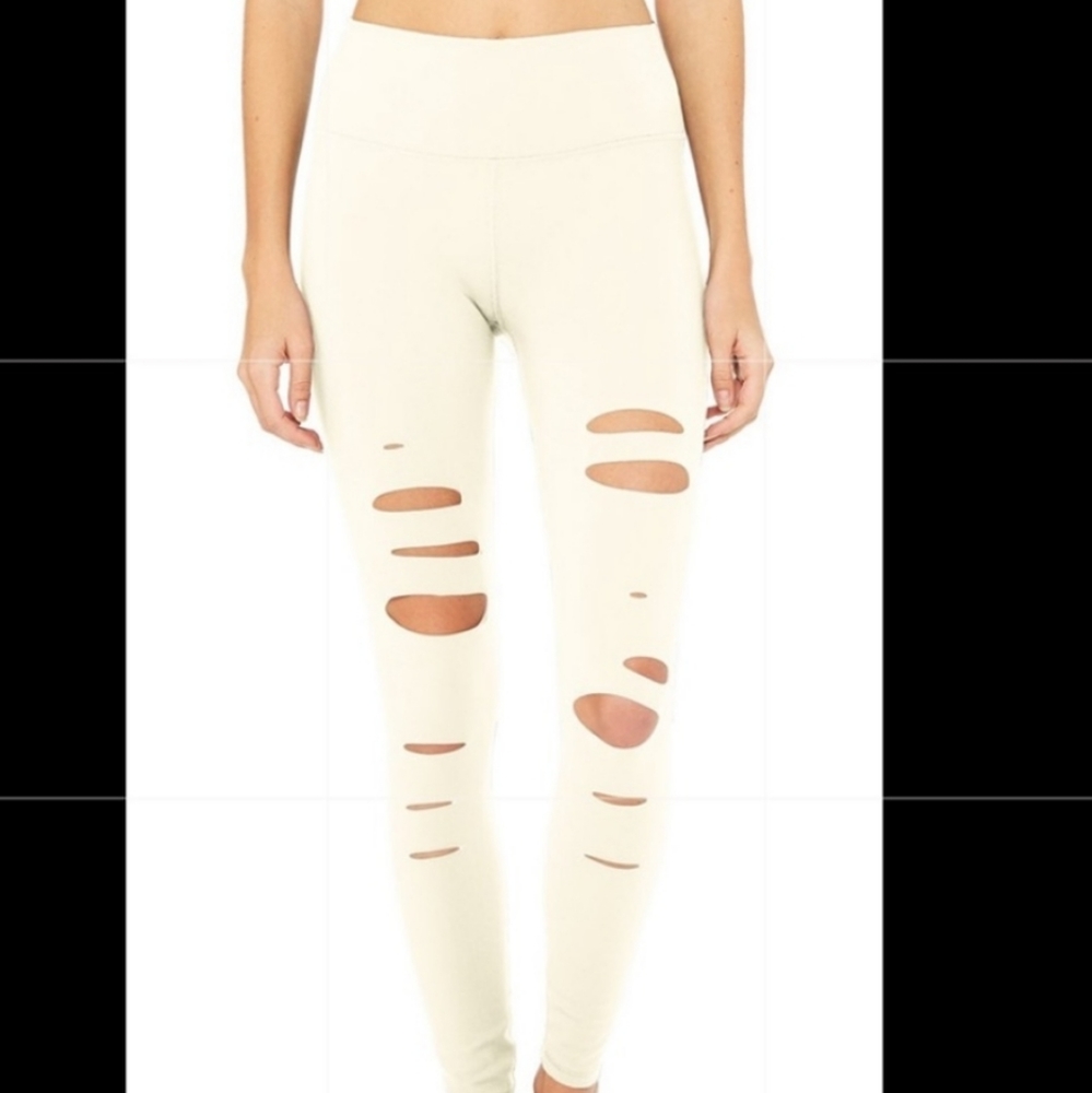 Alo Yoga Warrior ripped leggings-off-white cream